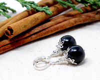 14mm Black Christmas Ball Earrings